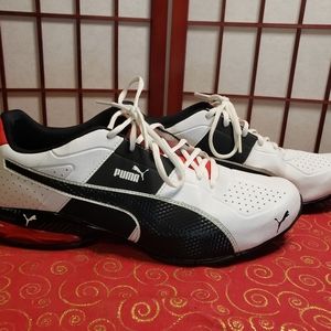 PUMA men's Cell Surin 2 Prism Cross-trainer shoe + White Black and Red + Size 11